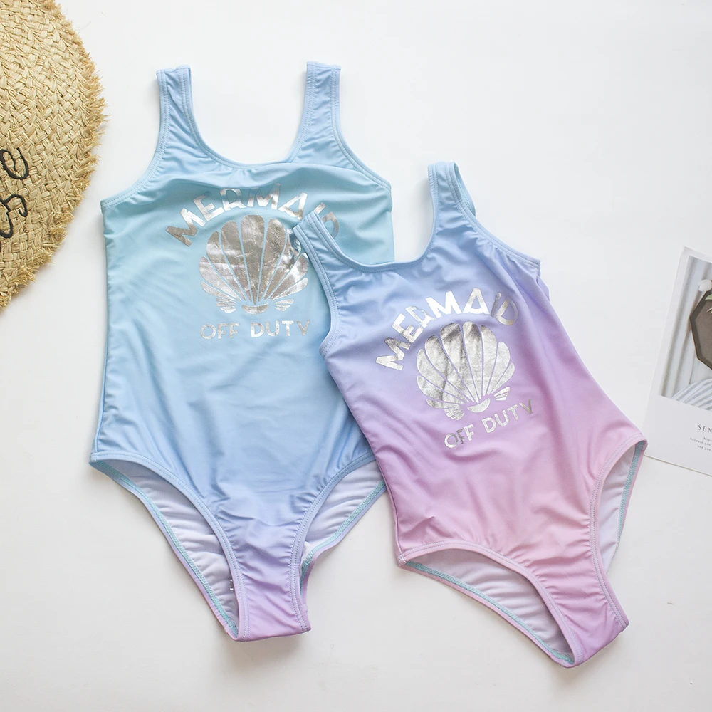 Shell Deco Children Girls Kids One Piece Swimsuit Gradient Random Color Summer Baby Kids Swimwear 3-8 Years Girls Swimming Suit