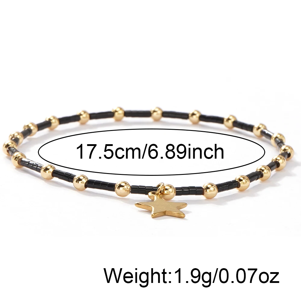 1 قطعة بوهو ستار سحر سوار مُزين بالخرز للنساء الأسود ميوكي البذور الخرز مطلية بالذهب النحاس مجوهرات قابل للتعديل متعدد الطبقات التفاف