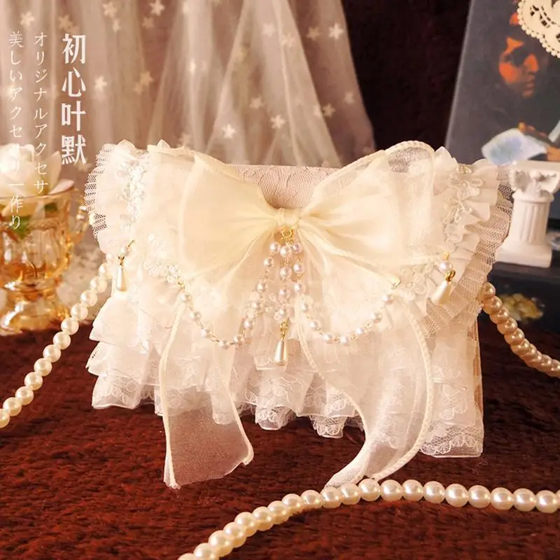 Lolita Gentle Girl Lolita Elegant Handheld Bag Lace Chain Crossbody Bag Purse Luxury Bag Handbags for Women 2023