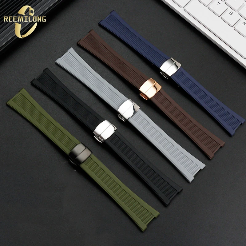 Silicone rubber watch strap 25*13mm High-quality soft stripe black brown gray green men’s watchband For Patek Philippe Nautilus