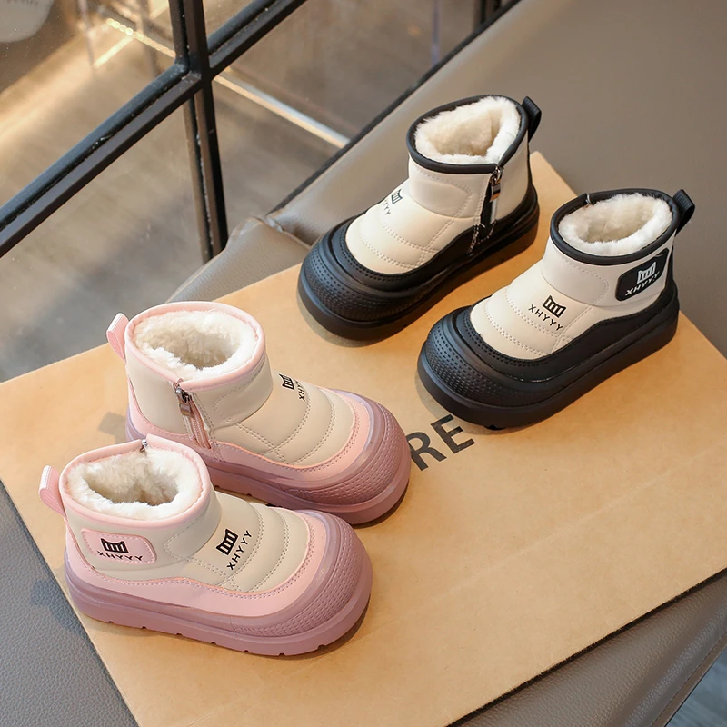 

2026WinterWinter Plush Snow Boots for Children Thick Warm Boy's Girl's Cotton Shoes Waterproof Kid's Winter Boots Velvet Shoe