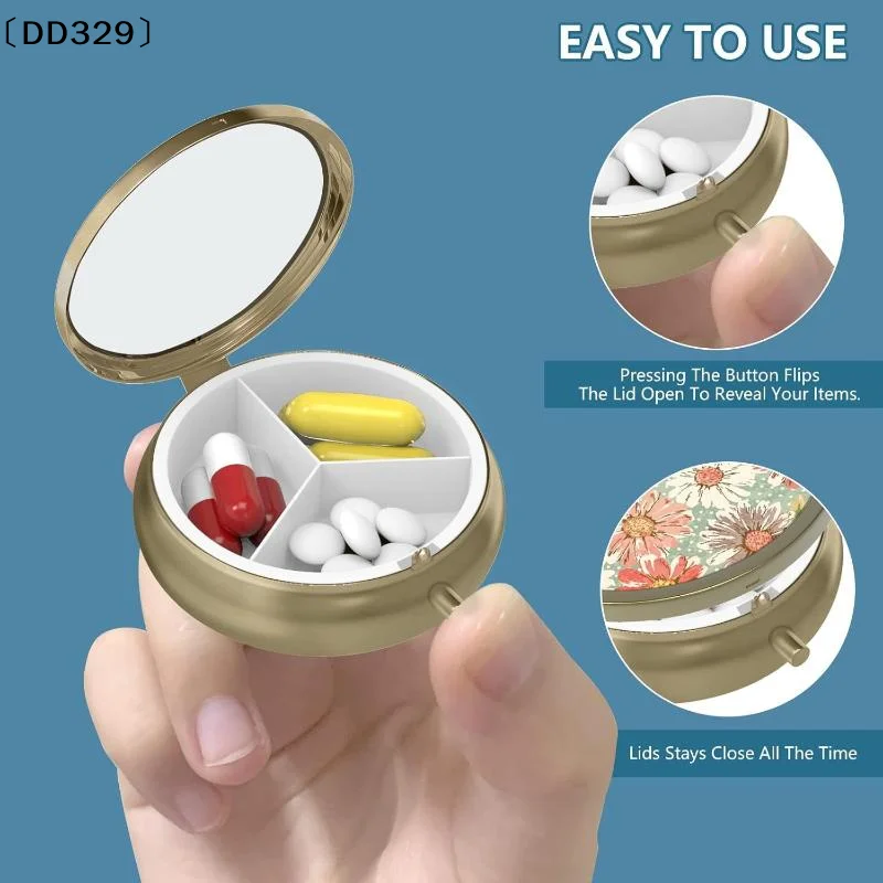 Pill Case Pill Box With Mirror Retro Small Pill Case For Purse Or Pocket Pill Box Or Vitamins Fish Oil Supplements〔DD329〕
