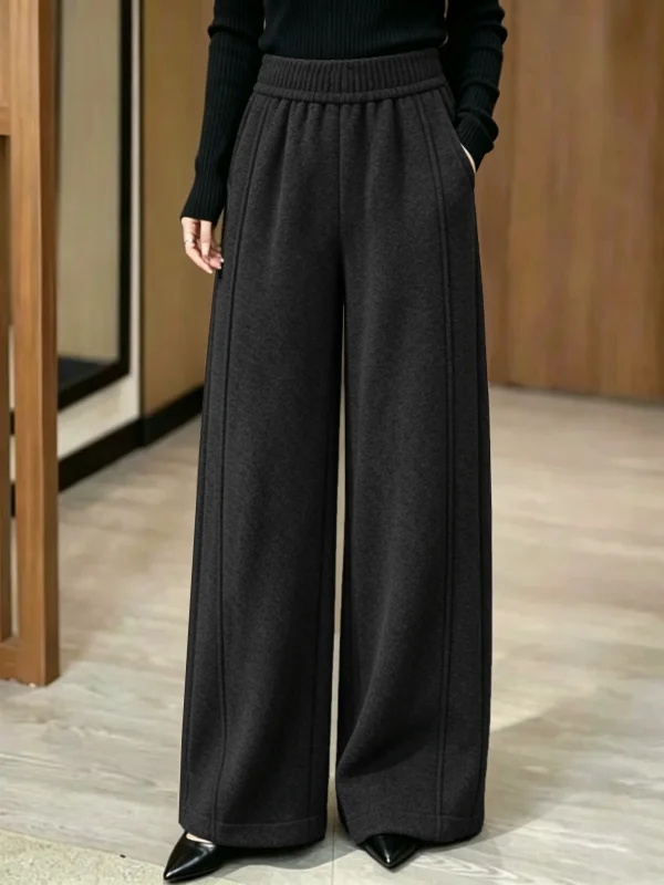 Casual High Waist Straight Leg Pants Women's Thickened Fleece Lined Slim Fit Rice Noodle Pants Autumn Winter New Style