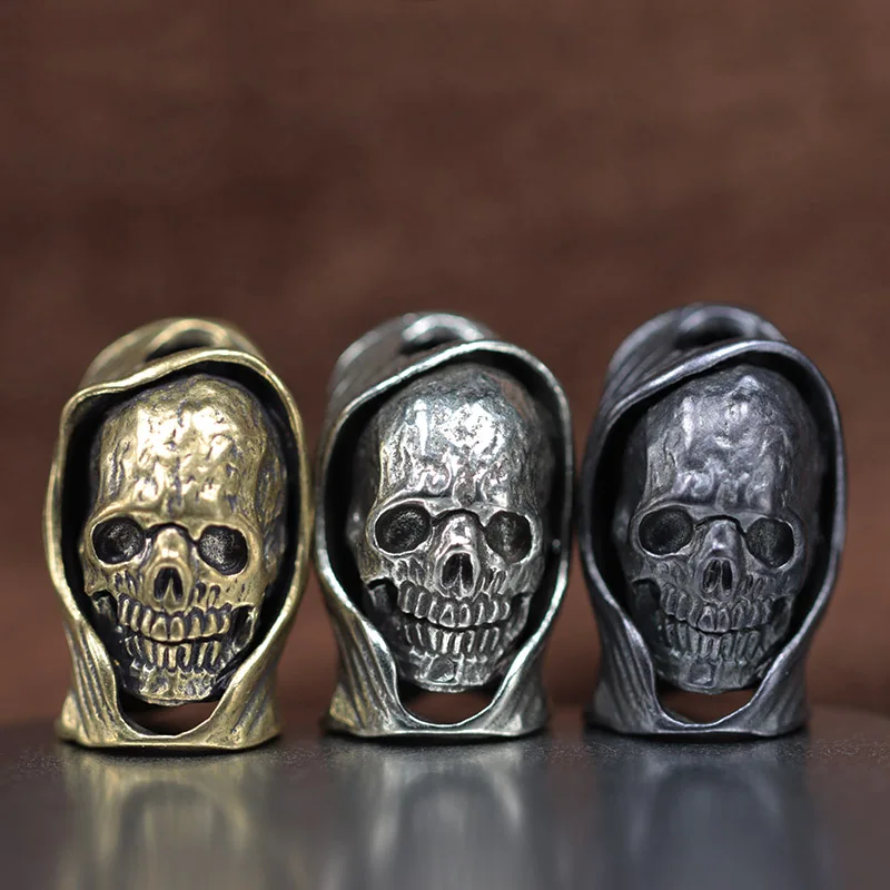 Hooded Death God Skull Head Brass Knife Bead DIY Paracord Accessories Hangings Jewelry Punk Vintage Outdoor EDC Lanyard Pendants