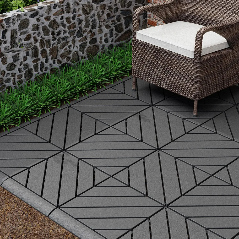 

116Pack Set Plastic Interlocking Deck Tiles with Side Strips and Corners 12'x12' Imitation Wood Texture Perfect for Patio Flooring, Garden, Lawn, Poolside, and Balcony Enhancements