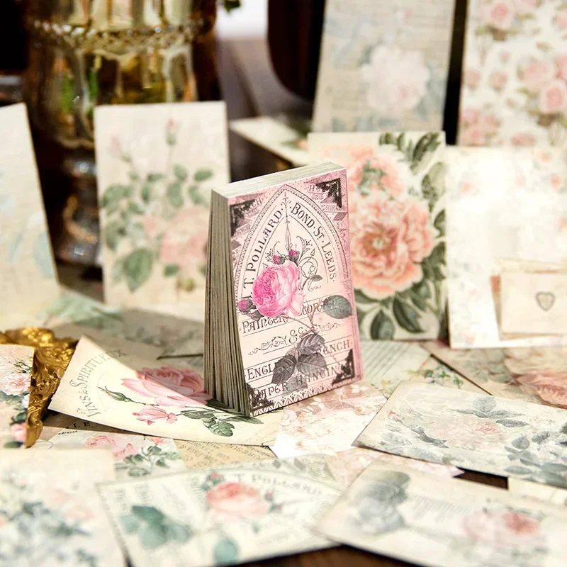 120 Pcs Vintage Flowers Deco Journaling Paper Scrapbooking Collage Junk Journal Aesthetics Stationery Vintage Double-sided Paper