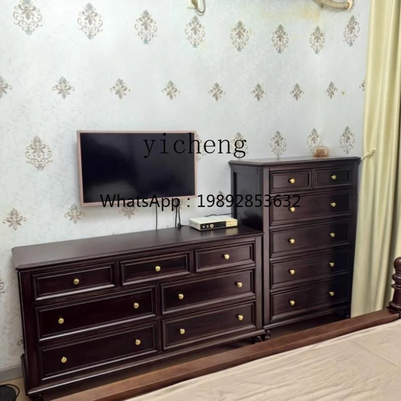 

Living Room Bedroom Storage Cabinet Cherry Wood Five Seven Nine Drawer Cabinet American Style Pure Solid Wood Cabinet