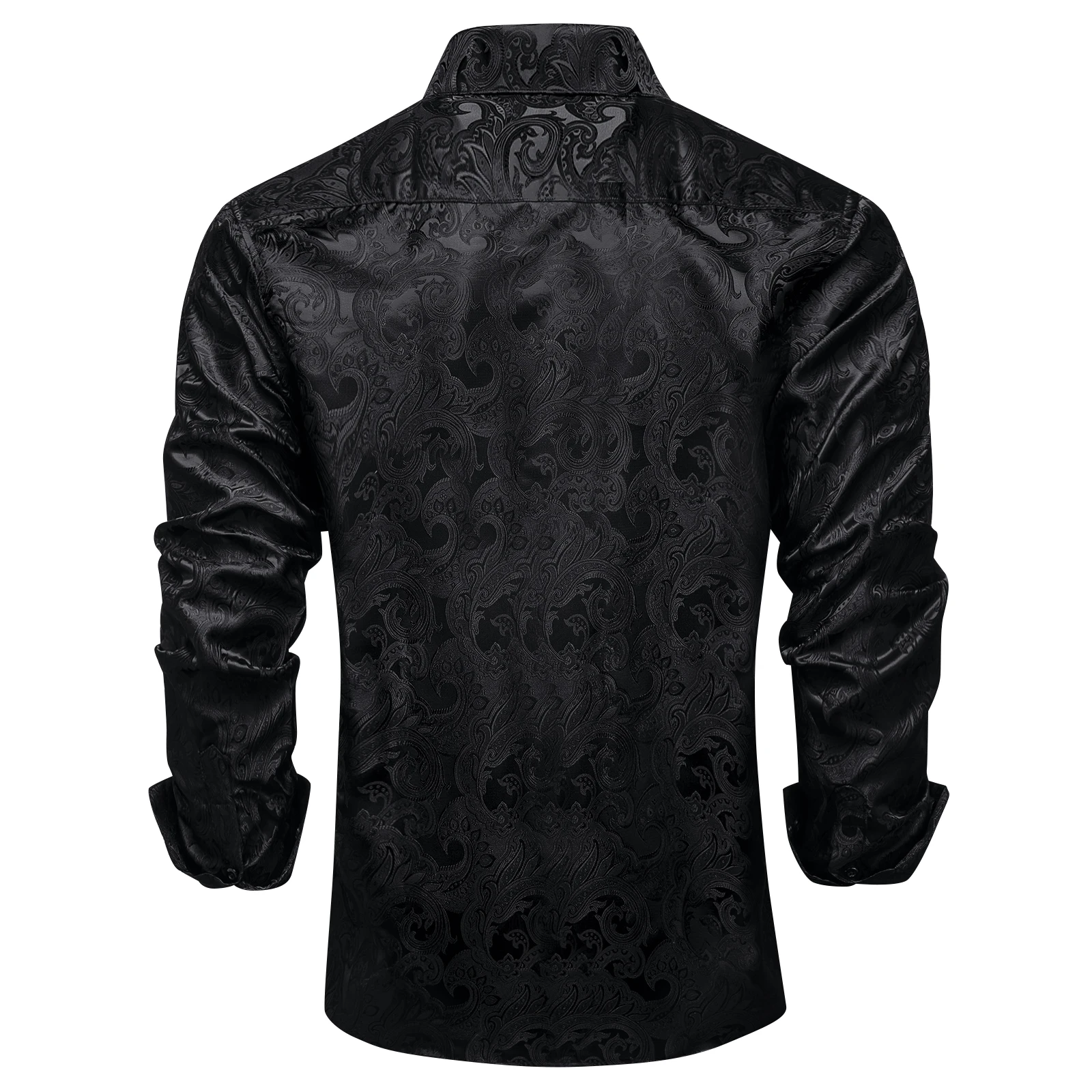 Men\'s Shirts Long Sleeve Silk Polyester Dress Shirts Luxury Tuxedo Turn Down Collar Social Paisley Shirt Men Clothing