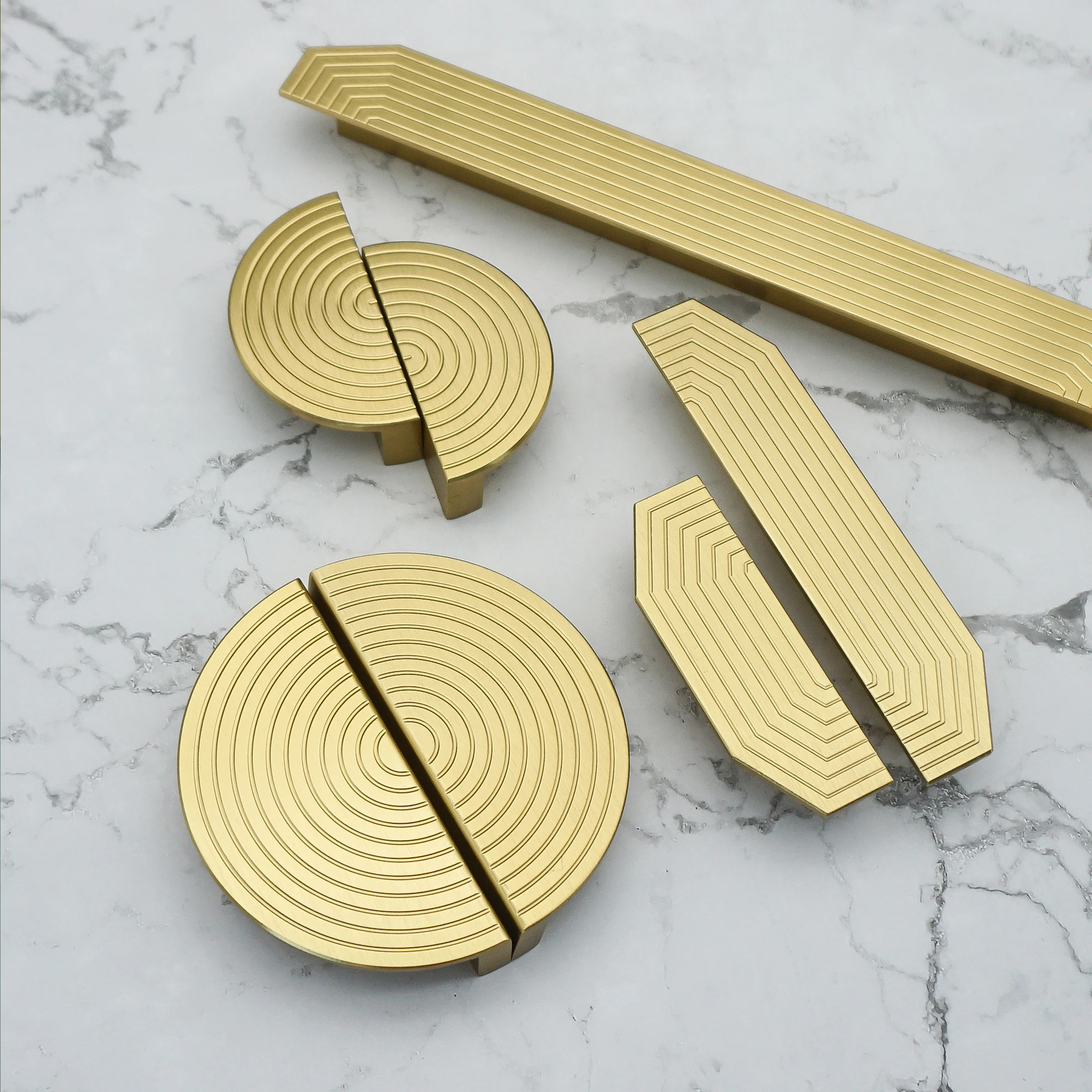 Chinese Style Aluminum Alloy Furniture Handles Semicircle Shape Kitchen Cabinet Pulls Handle Modern Brushed Gold Door Knobs