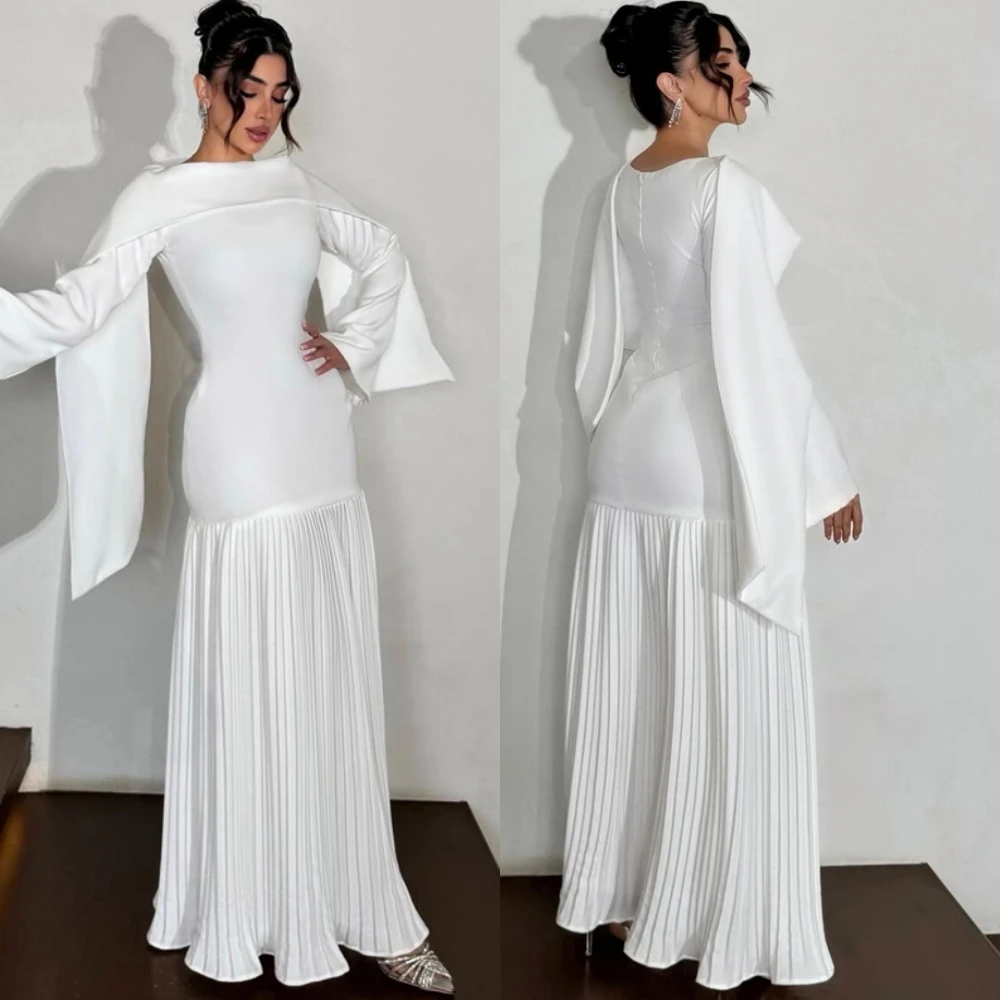 

Customized Classic Boat Neck Open Back Evening Dress Modern Cocktail Dress Temperament Long Sleeves Special Occasion Gowns