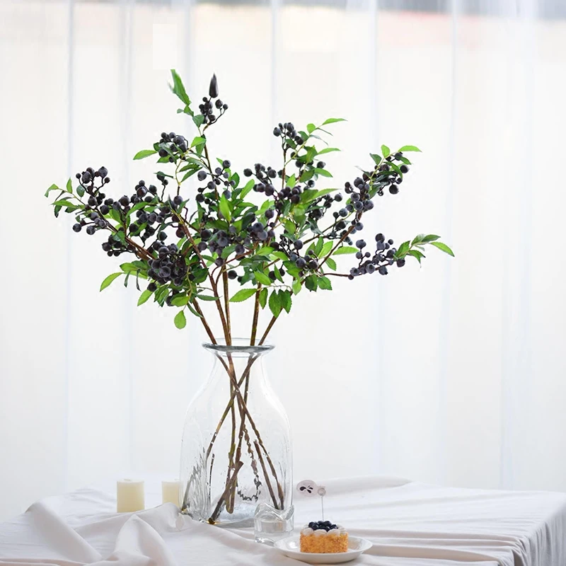 Seven-headed blueberry simulation plant, high-branched berry branch, feel glue simulation flower decorative material