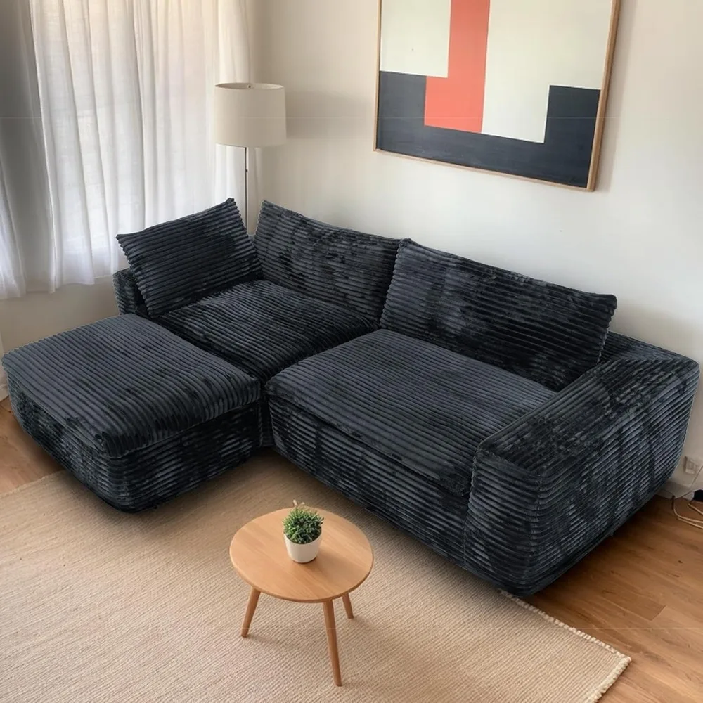 

L-Shaped Sectional Sofa with Ottoman, 110.2 inch Modular Couch, Deep Seat, Corduroy Upholstery