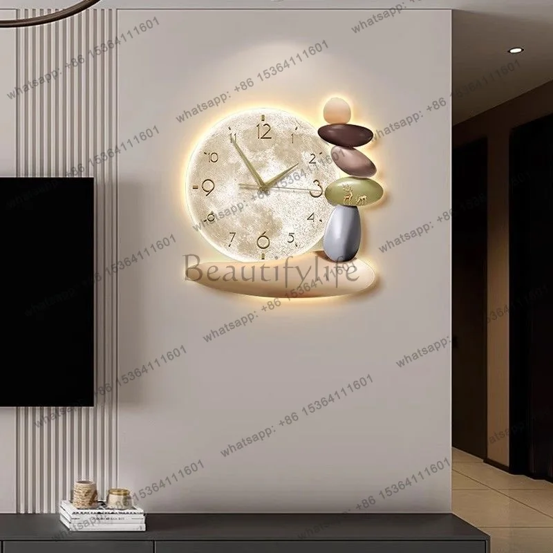 Moon stone restaurant decoration paintings light luxury with clocks and clocks hanging paintings and lights in the dining room