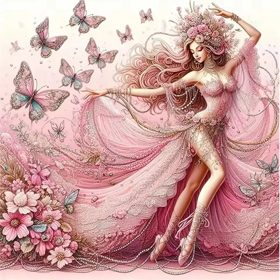 

CHENISTORY 5D Diamond Painting Complete Kit Butterfly Woman Diamond Mosaic Beads Embroidery Handicraft Paintings