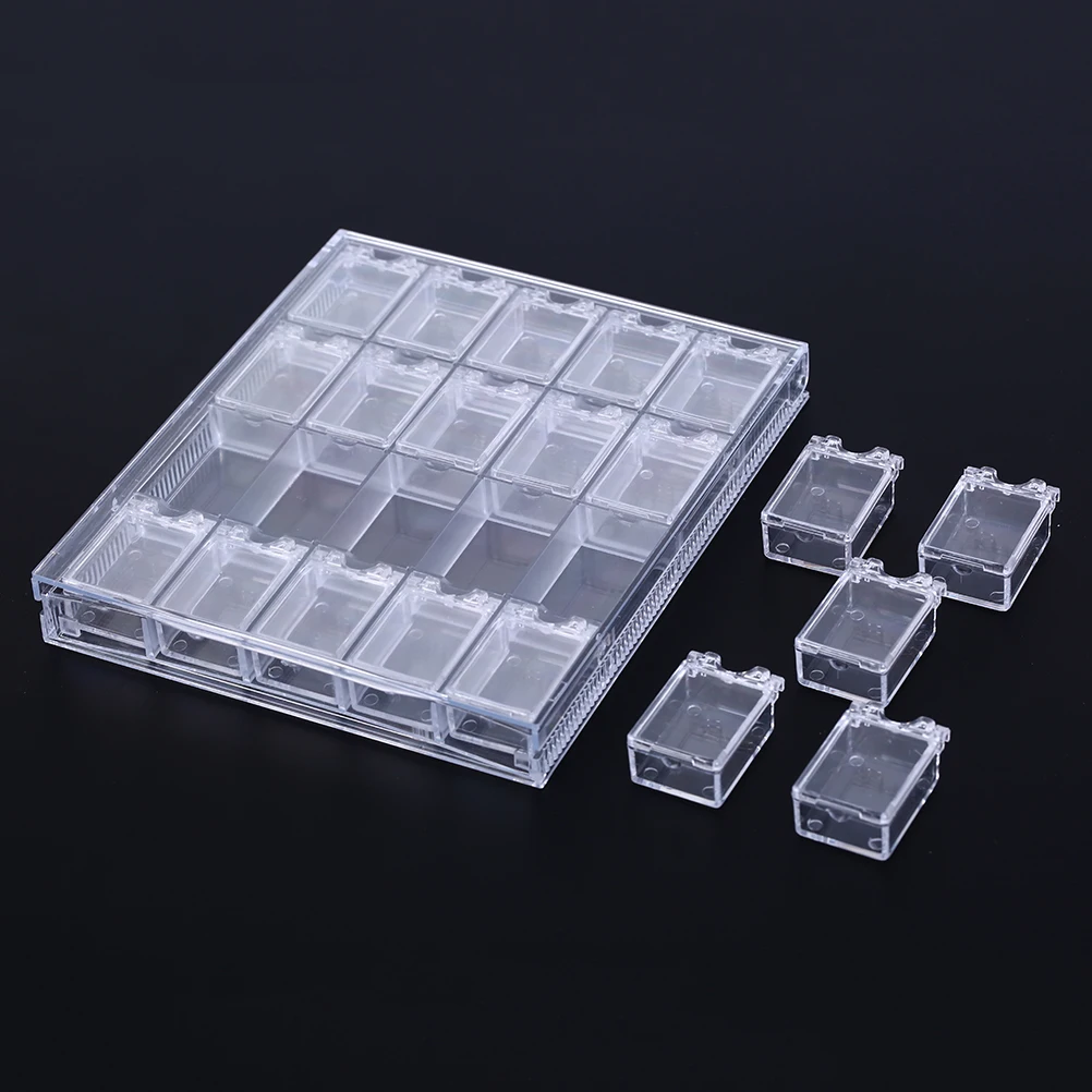 20 Grids Clear Nail Art Display Tray Glitter Rhinestone Decor Storage Box Case