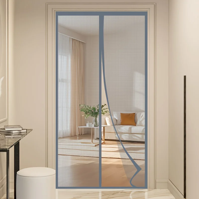 Summer grey fiberglass mosquito net buckle storage breathable mesh door without drilling, cat and dog scratching required