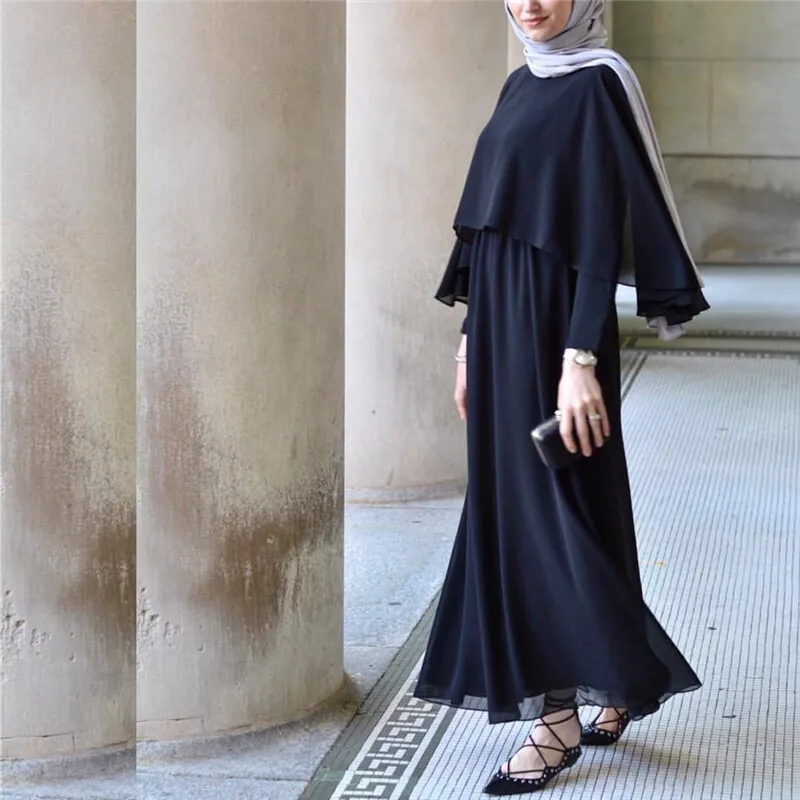 2022 Muslim Women's Chiffon Dress Elegant Cloak Large Swing Robe Muslim Abaya