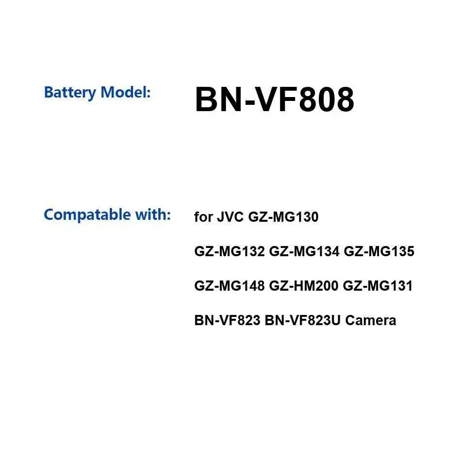 

Аккумулятор для камеры BN-VF808 800 мАч для Jvc GZ-MG130 GZ-MG132 GZ-MG134 GZ-MG135 GZ-MG148 GZ-HM200 GZ-MG131 BN-VF823U