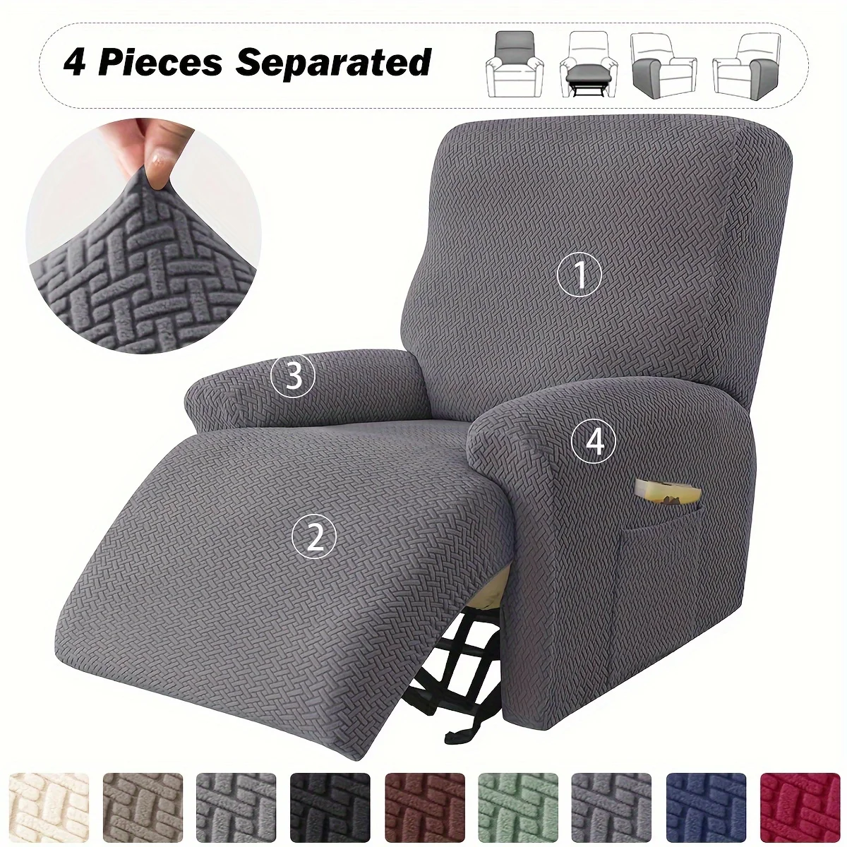 Recliner Sofa Cover Ralax Cover Jacquard Chair Covers Stretch Spandex Couch Slipcovers Non Slip Armchair Slipcovers 4pcs/set