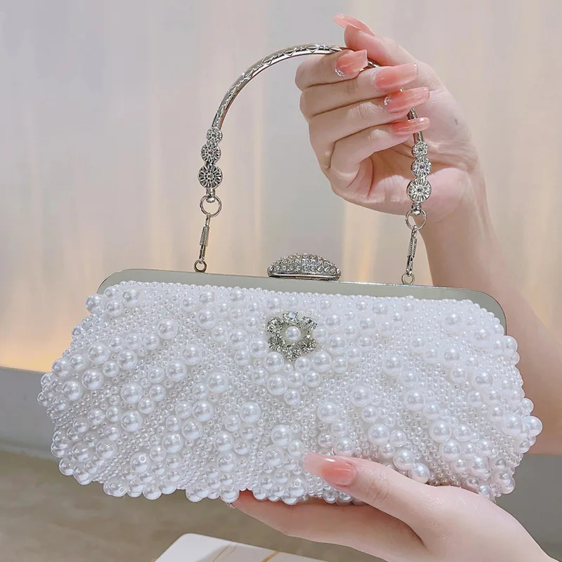 Retro Damen Perlentaschen Zarte Hochzeit Party Abendtaschen Prominente Mode Clutch Bag Elegante Damen Geldbörse mit Top-Griff