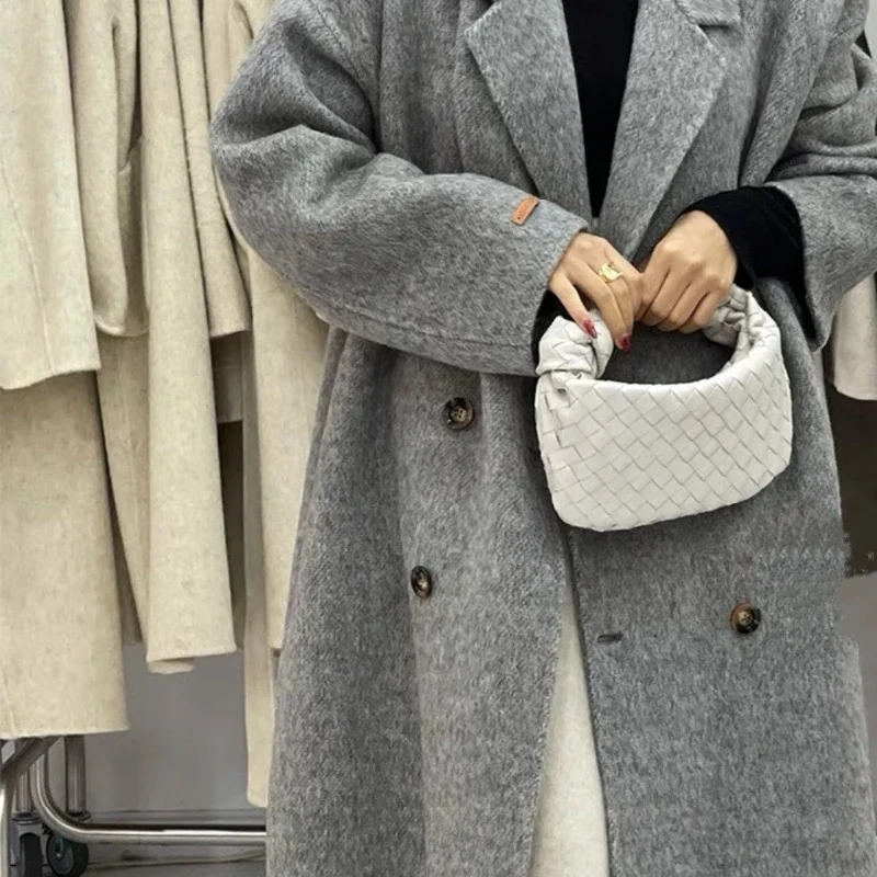 Fluffy soft waxy double-sided cashmere coat for women plus thick cocoon type loose comfortable large plate grey Albaca wool coat