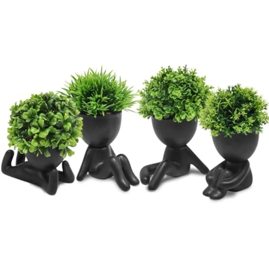 

4 шт. милых искусственных мини-суккулентов с креативными горшками в форме людей, маленькие искусственные растения для полок, столов, офиса, дома