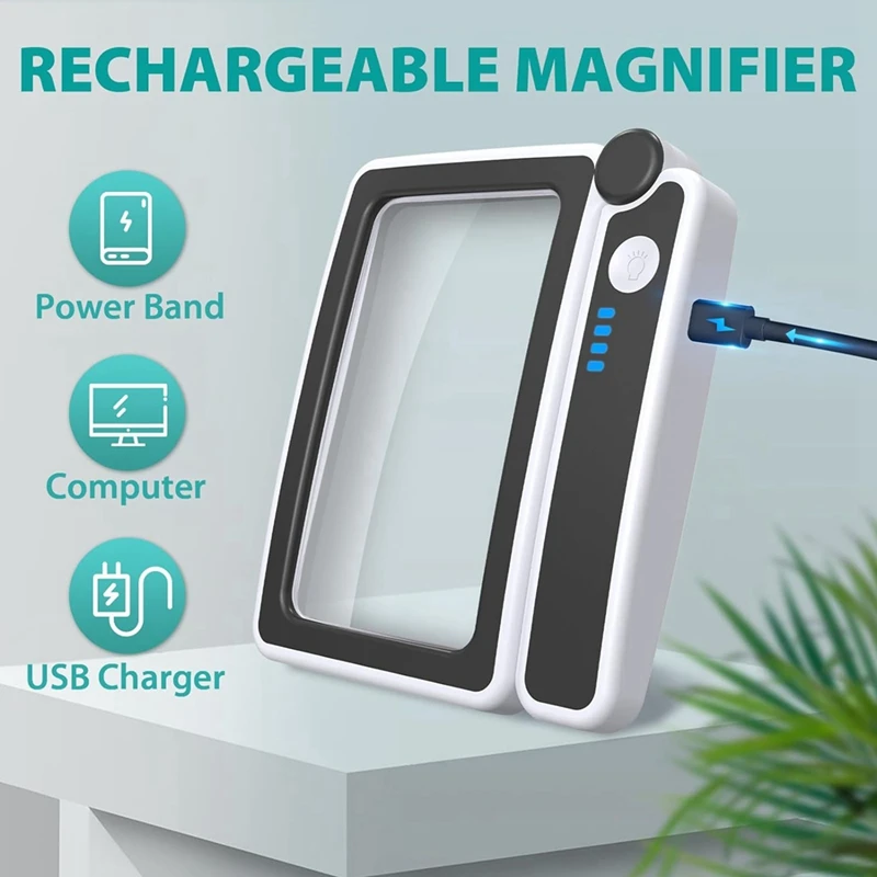 NEW-4X Large Magnifying Glass With Light For Reading,Lighted Magnifier With 10 LED Foldable Handheld Magnifiers For Seniors