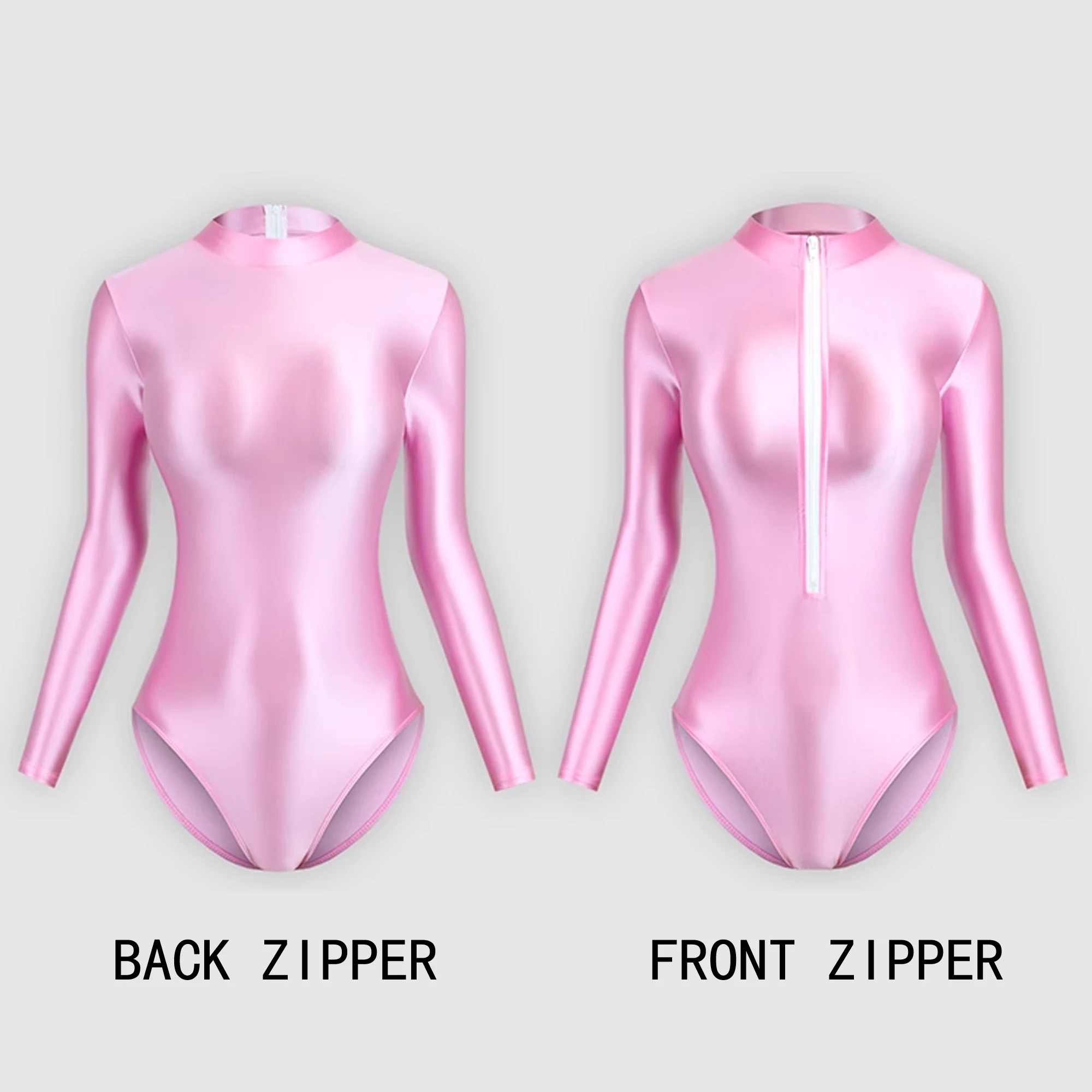 XClocKNYoung satin glossy swimsuit women\'s  tight front  back zipper two style high slit glossy long sleeve Swimsuit Bottom coat
