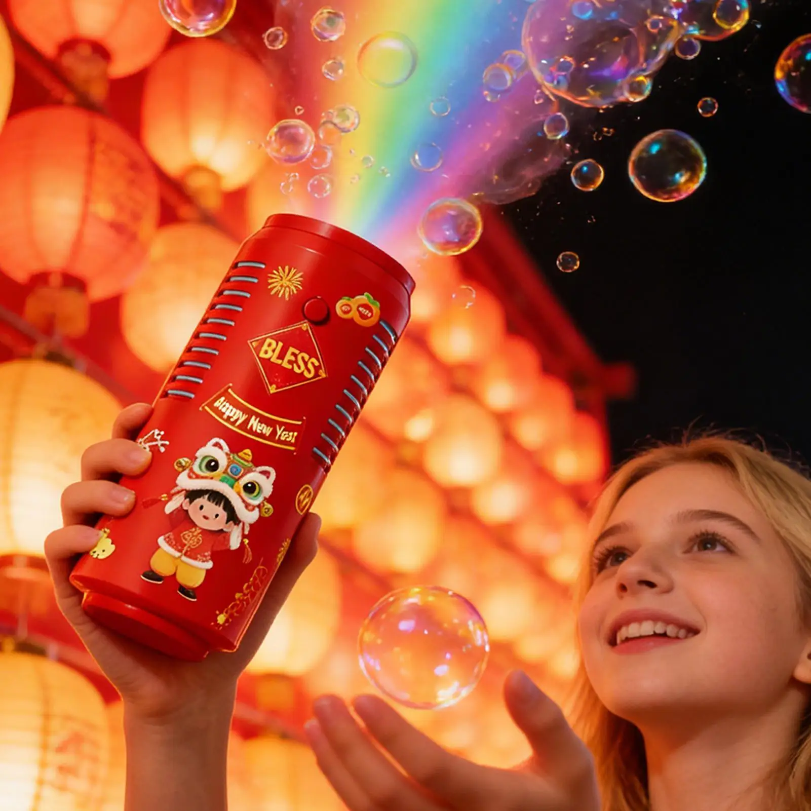 آلة فقاعات للحفلات متعددة الأوضاع لعبة آمنة للعام الصيني الجديد ألعاب فقاعات خارجية للأطفال والعطلات الداخلية والخارجية