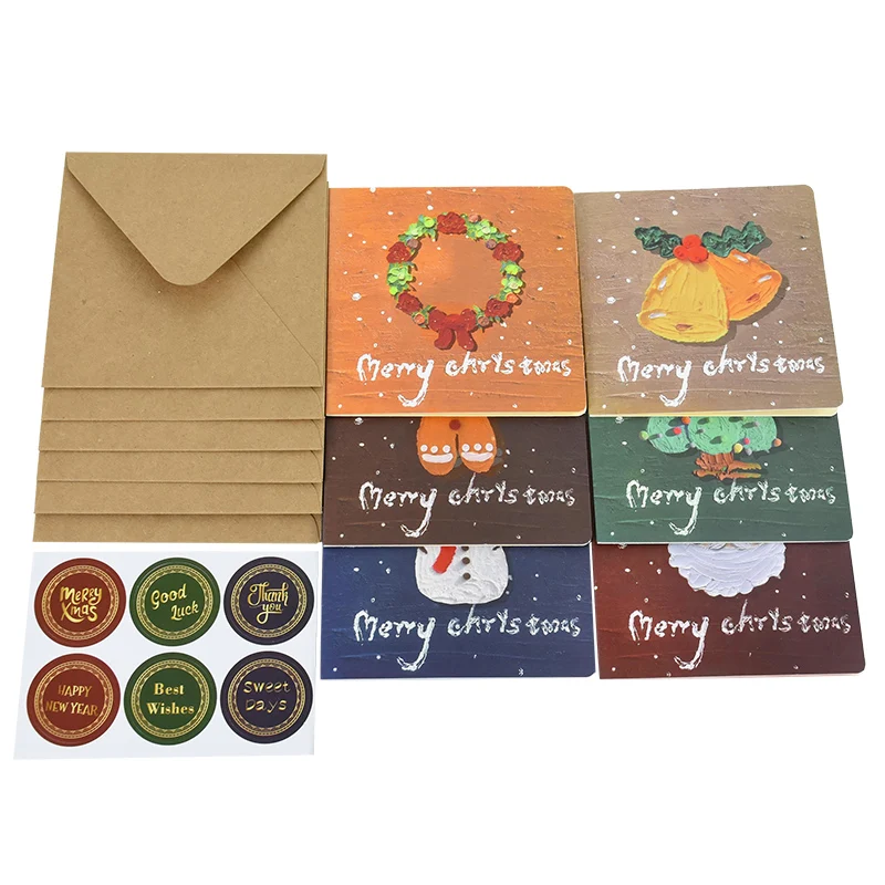 

6Pcs Merry Christmas Envelope With Label Sticker Kraft Paper Invitation Card Xmas Gifts Christmas Party Decorations Navidad 2024