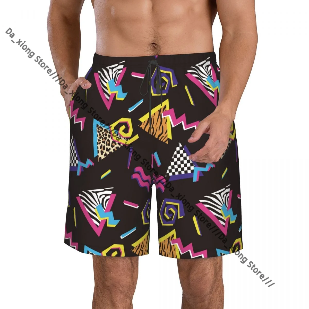 Man Swimwear Abstract Shapes And Animal Prints 90'S Style Swim Shorts Trunks Beach Board Shorts Swimming Swimsuits
