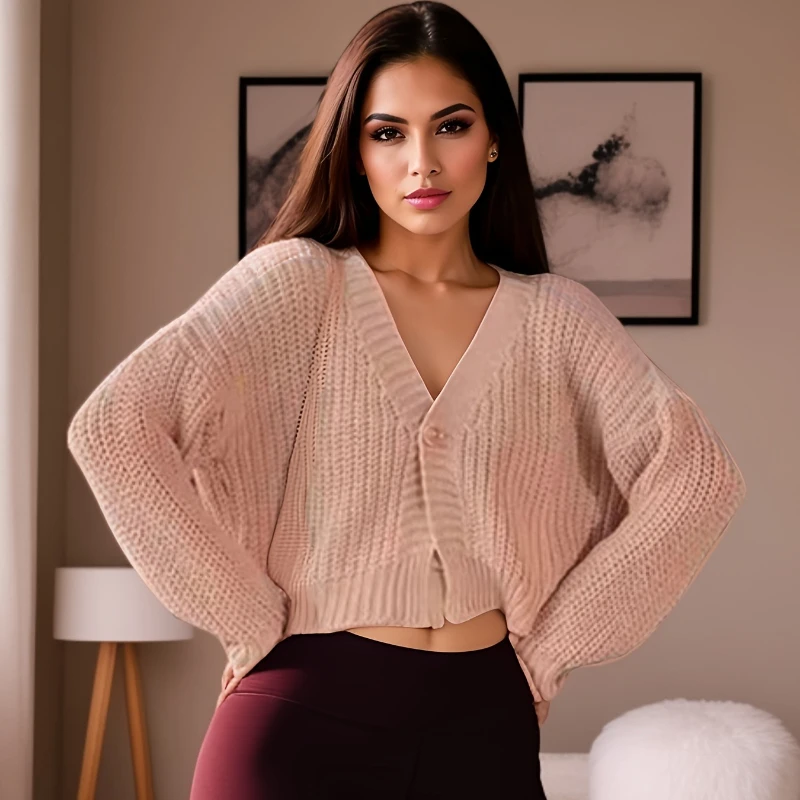 

Autumn and Winter Fashion Women's Cardigan Knitted Sweater New Women's Long-sleeved Solid Color Elegant Loose Top
