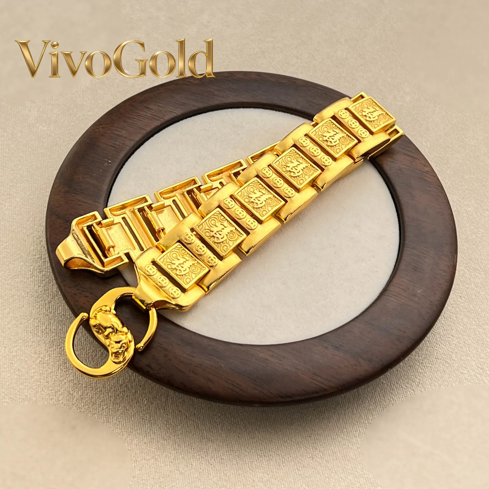 VivoGoldLuxurious exquisite 9999 24K real gold money bracelet fashion watch chain domineering Chinese style trendy men's hand je