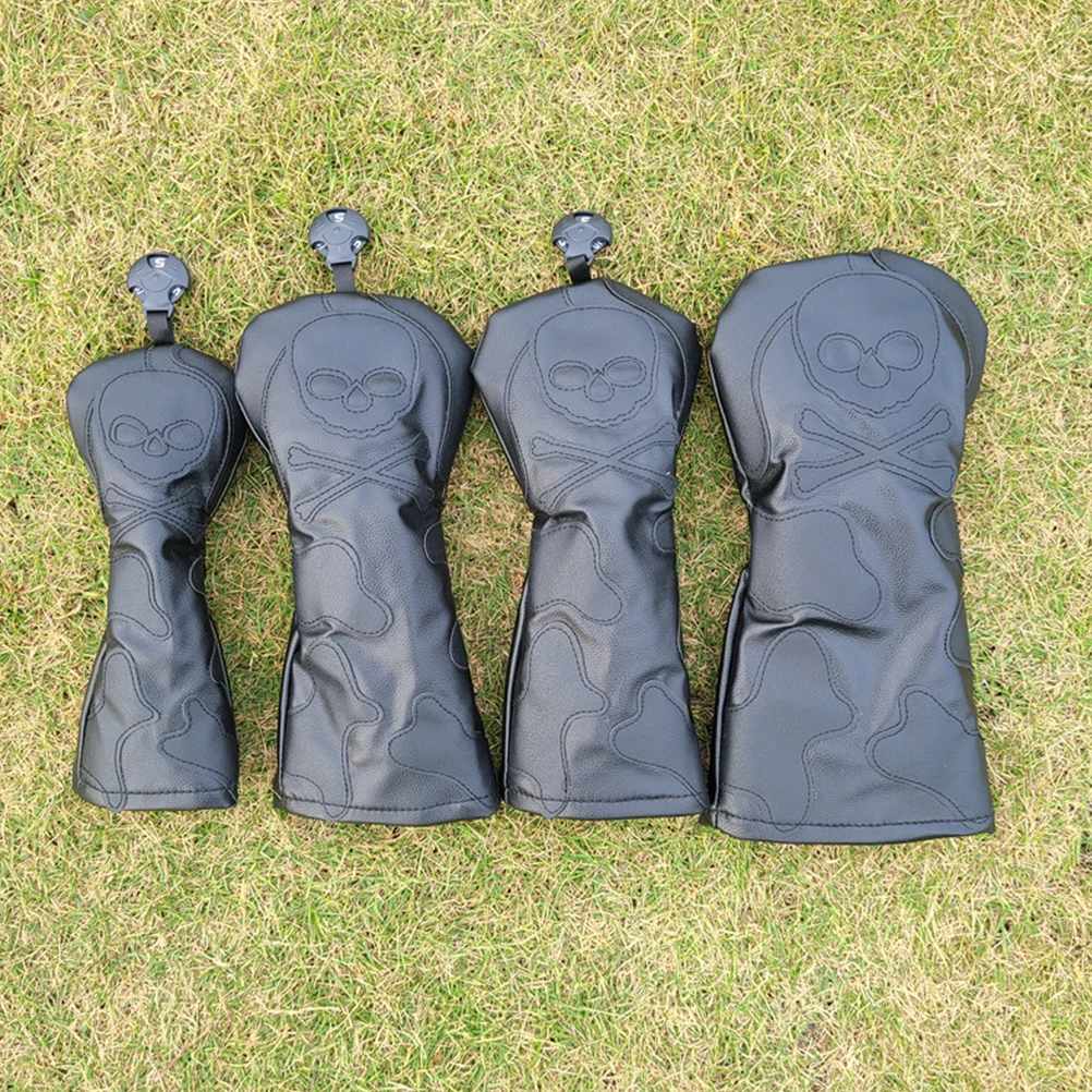 

Golfs Club Head Cover PU Black Skull Durable Weather Resistant Protector Golfs Supplies Easy Clean ganizer Gift Golf