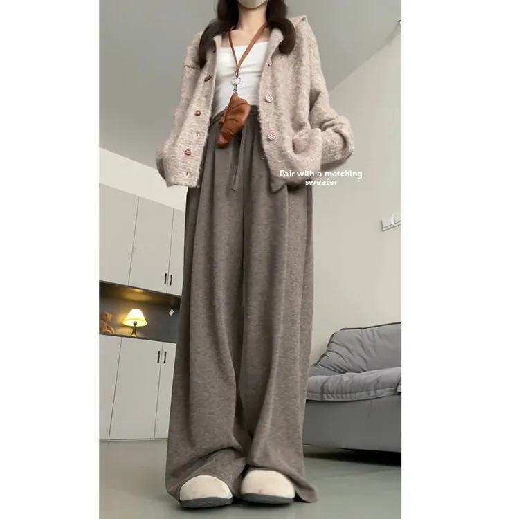 الخريف Aosphere سراويل تقليدية المرأة ربيع الخريف 2024 جديد محبوك ثنيات الأرز الدبق مستقيم الساق السراويل التخسيس فيرسا...