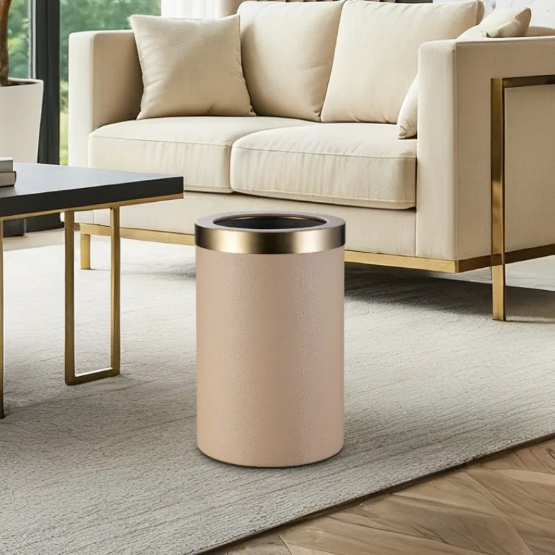 

Leather Trash Can Luxury Kitchen Trash Cans Living Room Bathroom Litter Bin Large Capacity Stainless Steel Dustbin Home Cleaning