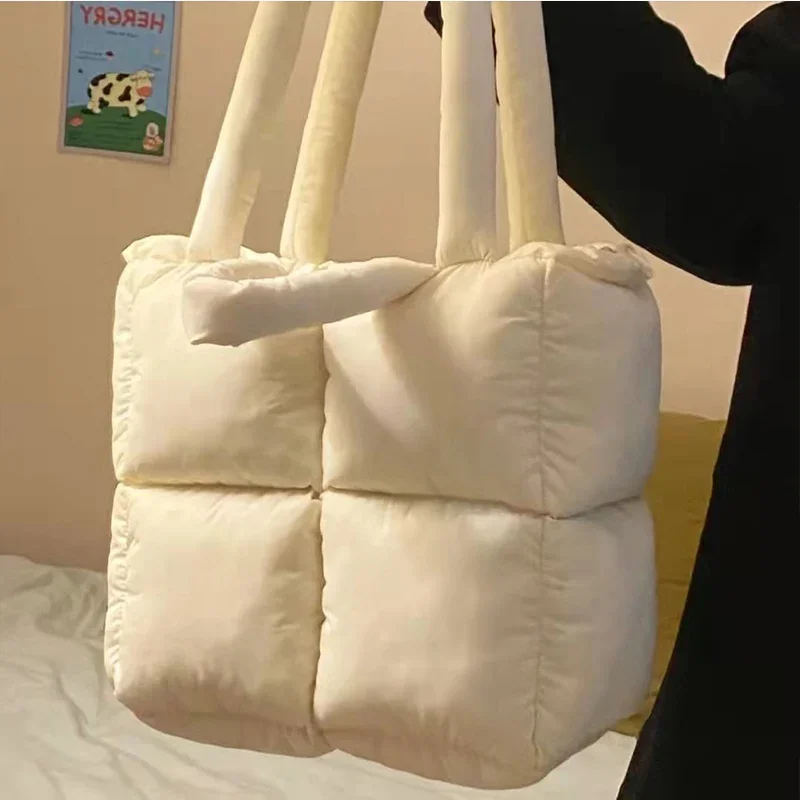 Women Soft Space Cotton Handbag New Arrival Down Large Capacity Shoulder Bags Winter Totes Big Gilrs Handbag sac