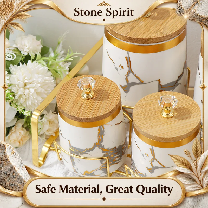 Kitchen Supplies Golden Marble Texture Airtight Jars Ceramic Jars with Lid Spice Storage Racks Home Food Storage Containers
