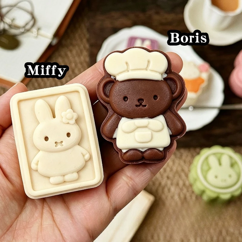 Cartoon Kawaii Miffy Mooncake Mould Plastic Diy 3D Push Down Printing Clear Tool Split Design Not Resistant To High Temperature