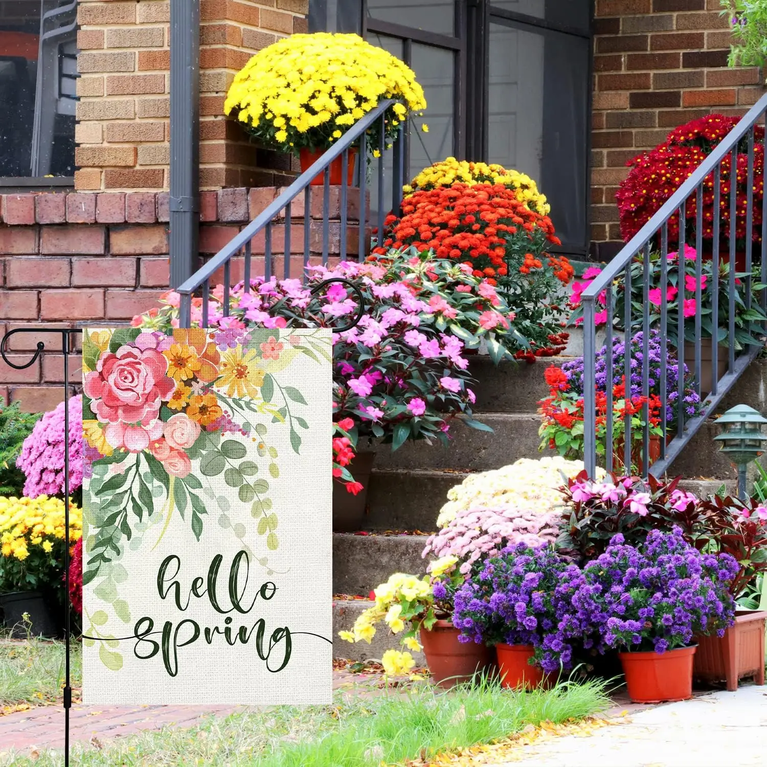 Hello Spring Garden Flag 12x18 Double Sided, Burlap Small Vertical Happy Spring Floral Flower Garden Yard Flags for Seasonal Out