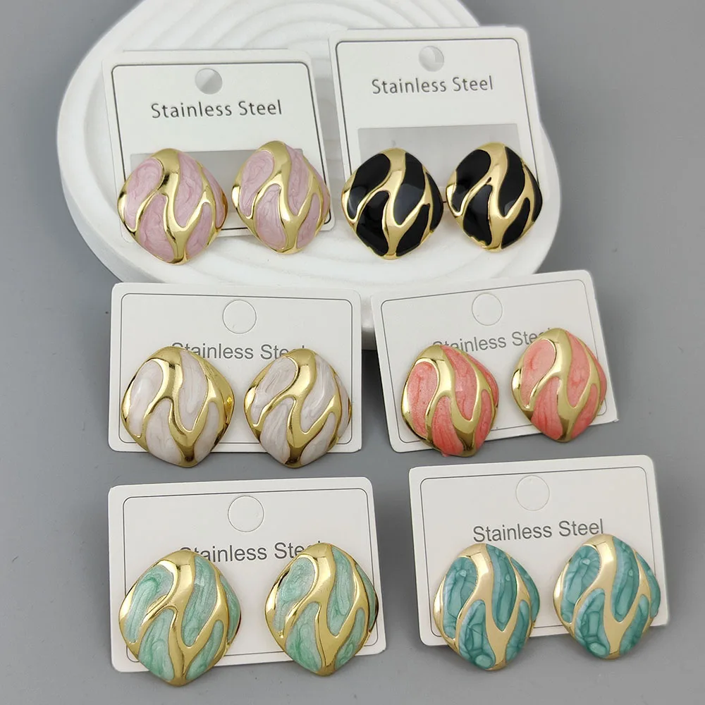 

2025 new retro irregular colored enamel stainless steel gold-plated earrings, high-quality waterproof earrings, wife gifts