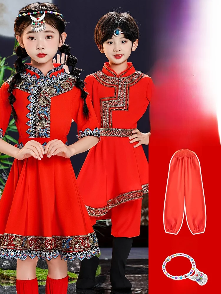 

Children's Mongolian Dance Performance Clothes White Chopstis Dance Ethnic assland Robe Girls' Traditional Costume