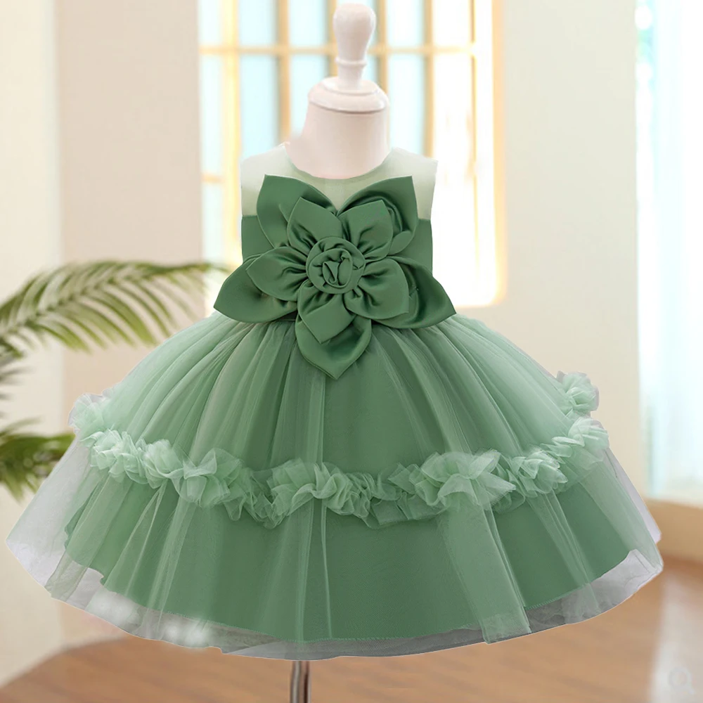 

Toddler 1 Year Floral Wedding Birthday Gown Party Dresses For Girl Baby Lace Fluffy Summer Costume Girls Fashion EveningClothes