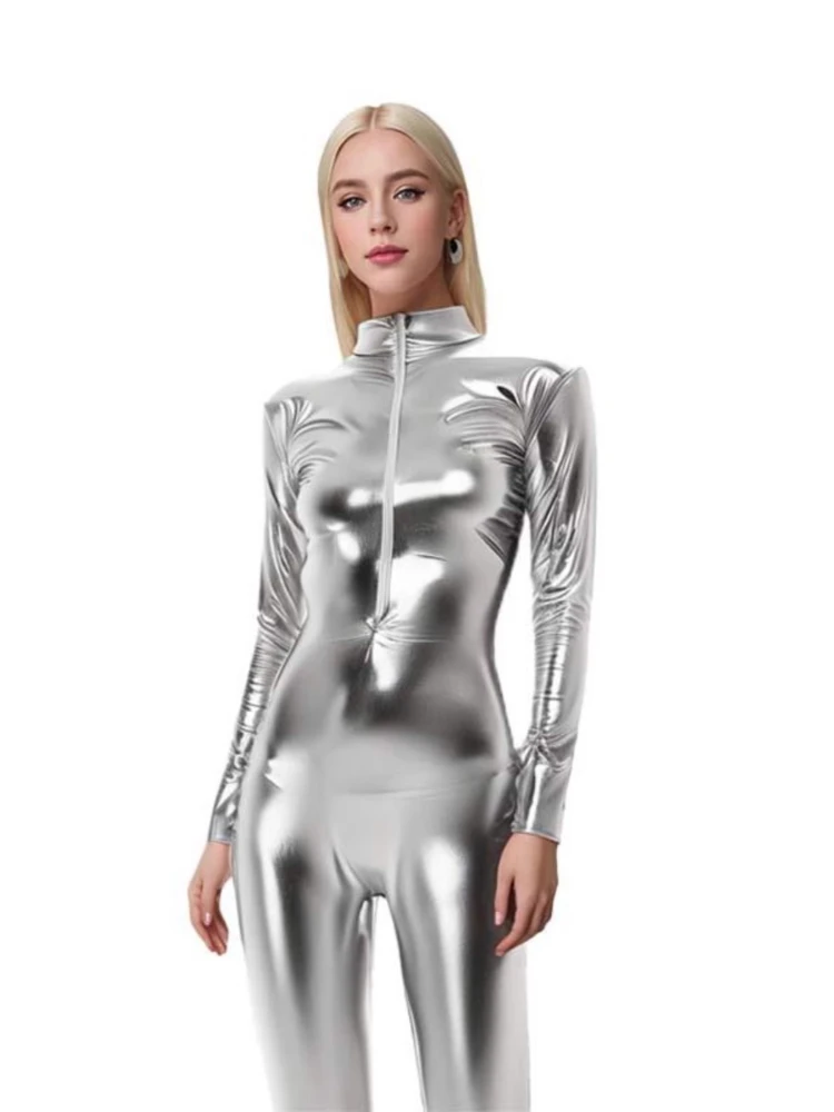 

Сплошной цвет для взрослых, плотный комбинезон из лакированной кожи, танцевальный сценический костюм, красочный клей, косплей, мужской и женский костюм