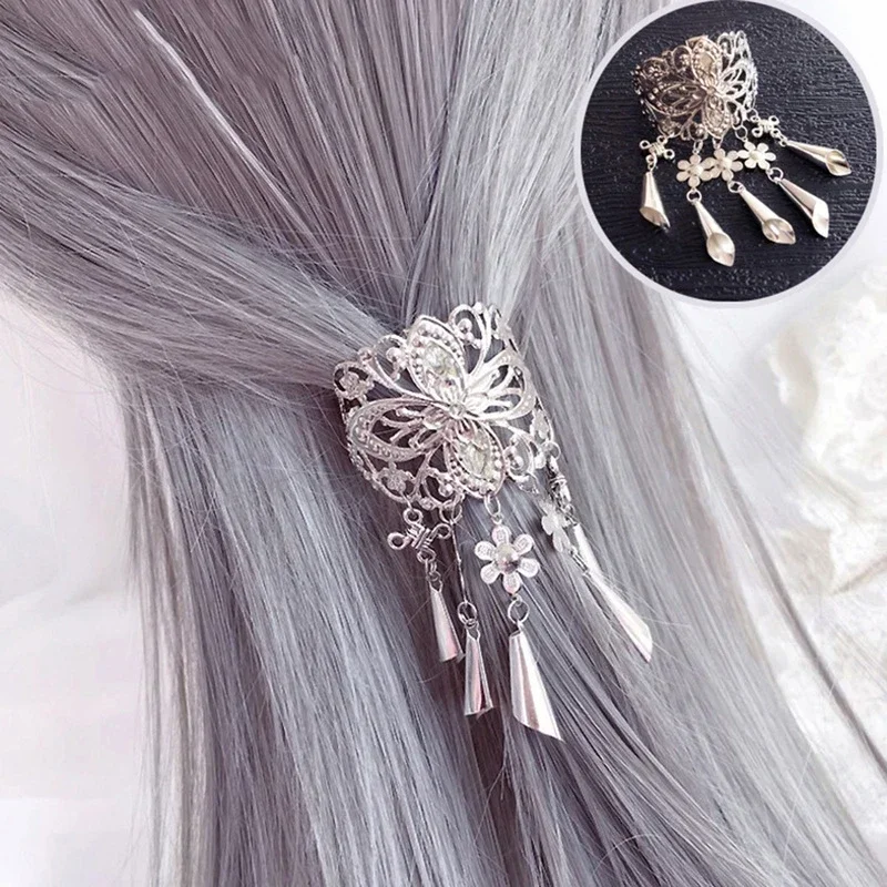 Retro Hollow Alloy Hair Clips for Women Hairpins Headwear Crystal Tassel Pendant Hair Pins Claw Accessories Tool