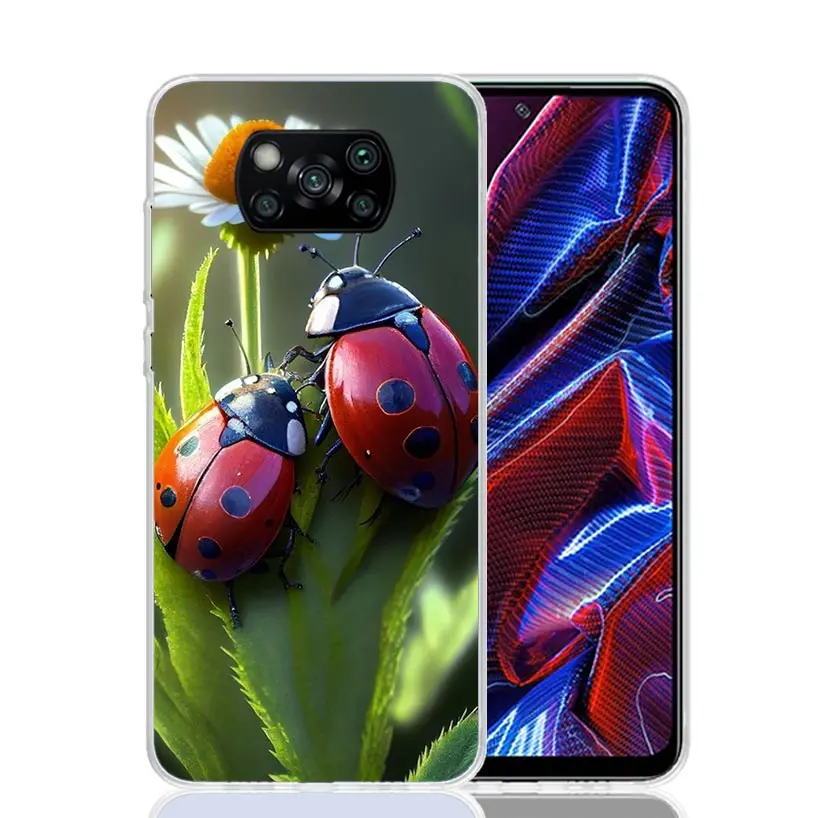 Insect Seven-Star ladybug Phone Case For Xiaomi Poco X6 X5 X4 X3 Nfc F6 F5 Pro F4 Gt F3 F2 F1 M5S M4 M3 Art Customized Coque Cap