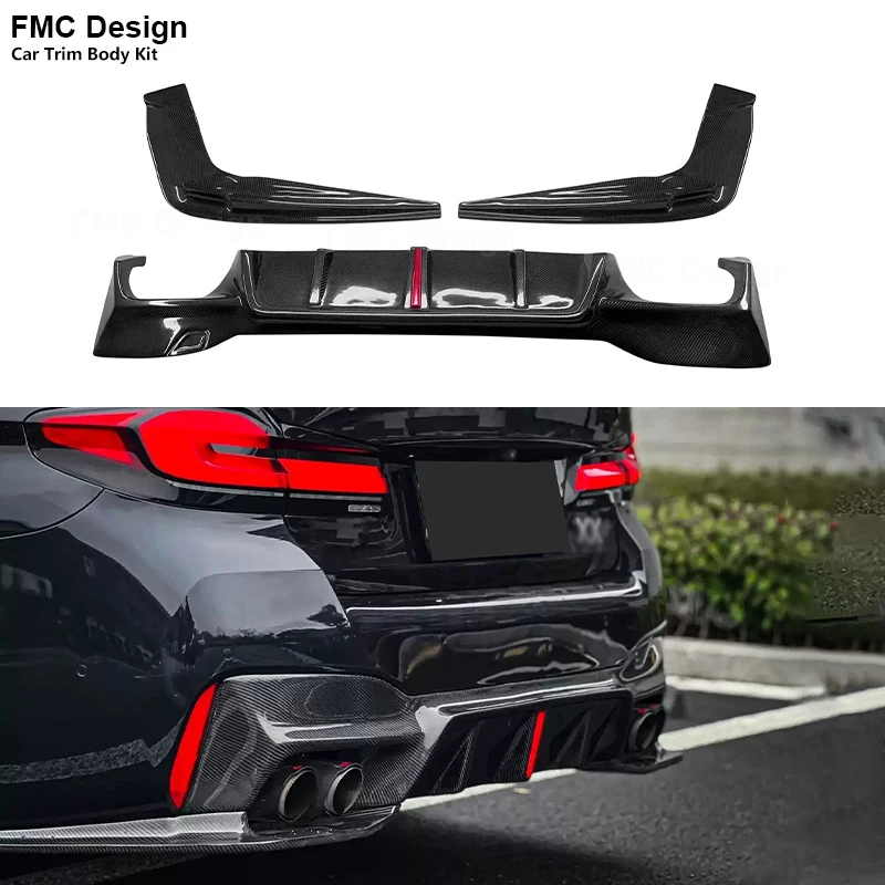 Carbon Fiber For BMW 5 Series G30 G38 Sport M5 F90 2017-2020 With lights Car Rear Bumper Lip Diffuser Spoiler Parts 3D Style