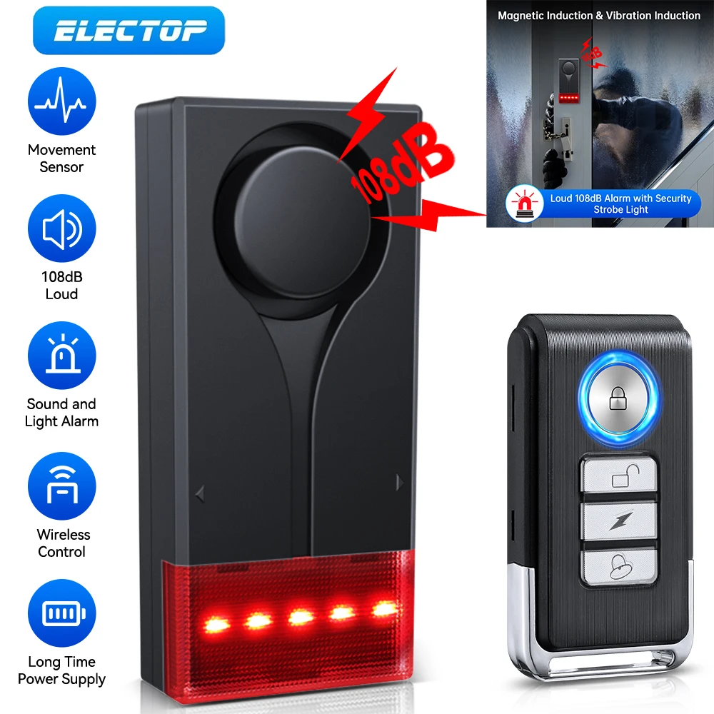 ELECTOP Vibration Motion Sensor Car Motorcycle Alarm High Temperature Resistance Anti-Theft Alarm Remote Control Window Alarm