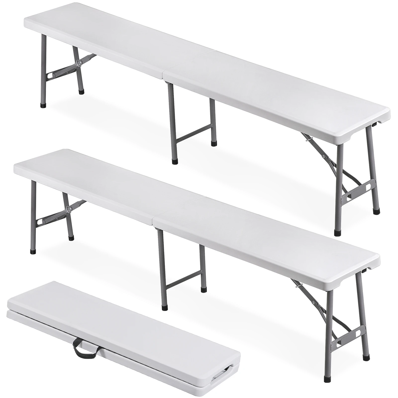 

2PCS 6FT Plastic Folding Bench Portable Bench Indoor Outdoor for Picnic Camping
