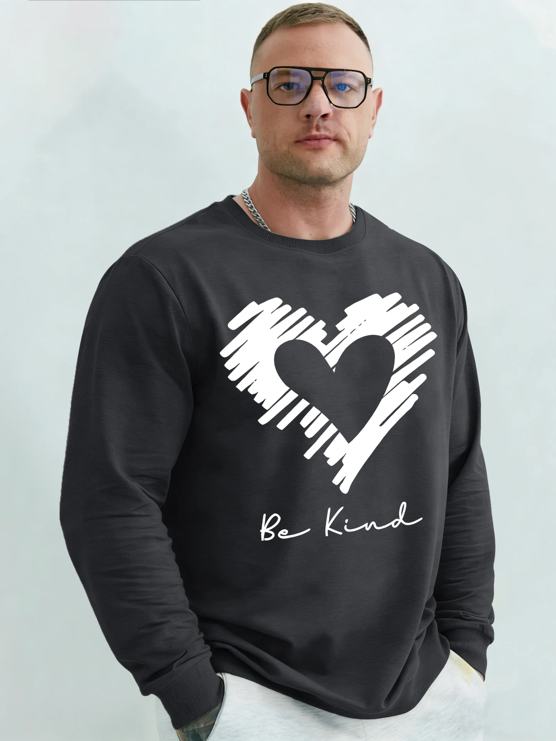 

Be Kind Эскиз в форме сердца с принтами Спортивная одежда Мужская уличная повседневная осенняя свободная цветная пуловер с длинными рукавами унисекс флисовая одежда